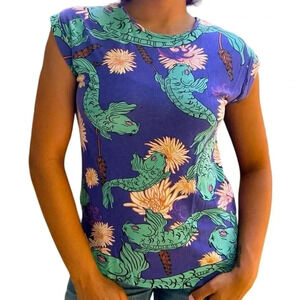 Zara Sleeveless T-Shirt, S-M, Cotton-Blend, unique  colourful quirky